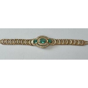 JBK Green Crystal Wide Bracelet Gold Rhinestone Statement Vintage